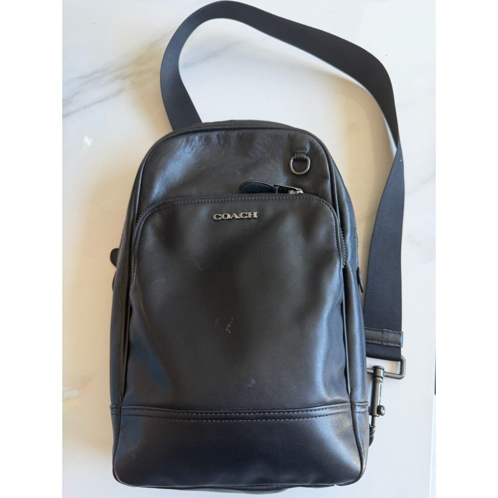 Coach Graham Pack C2931 Black Leather Sling Crossbody Backpack Men’s Unisex